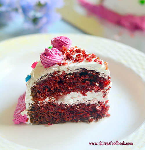 Eggless red velvet cake recipe